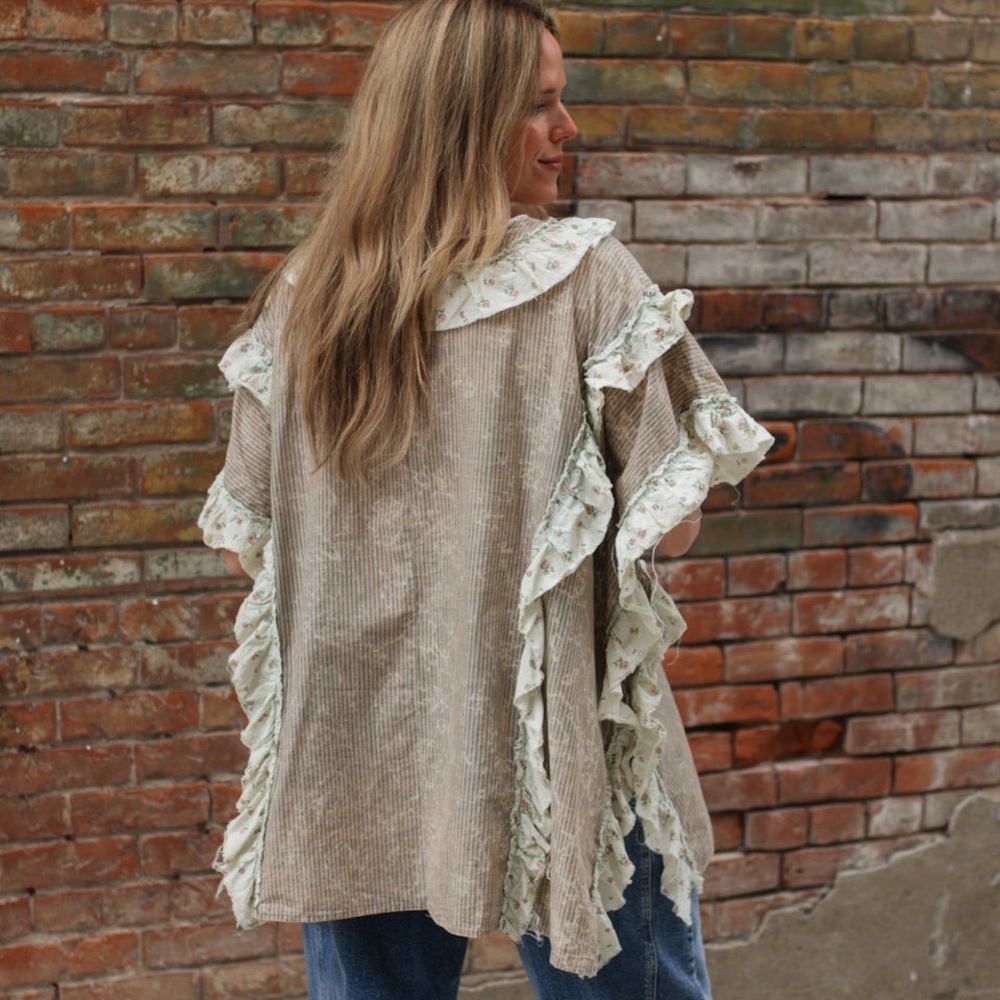 Oli & Hali Ruffle Trim Button Down Stripe & Floral Top - Picture 7 of 8